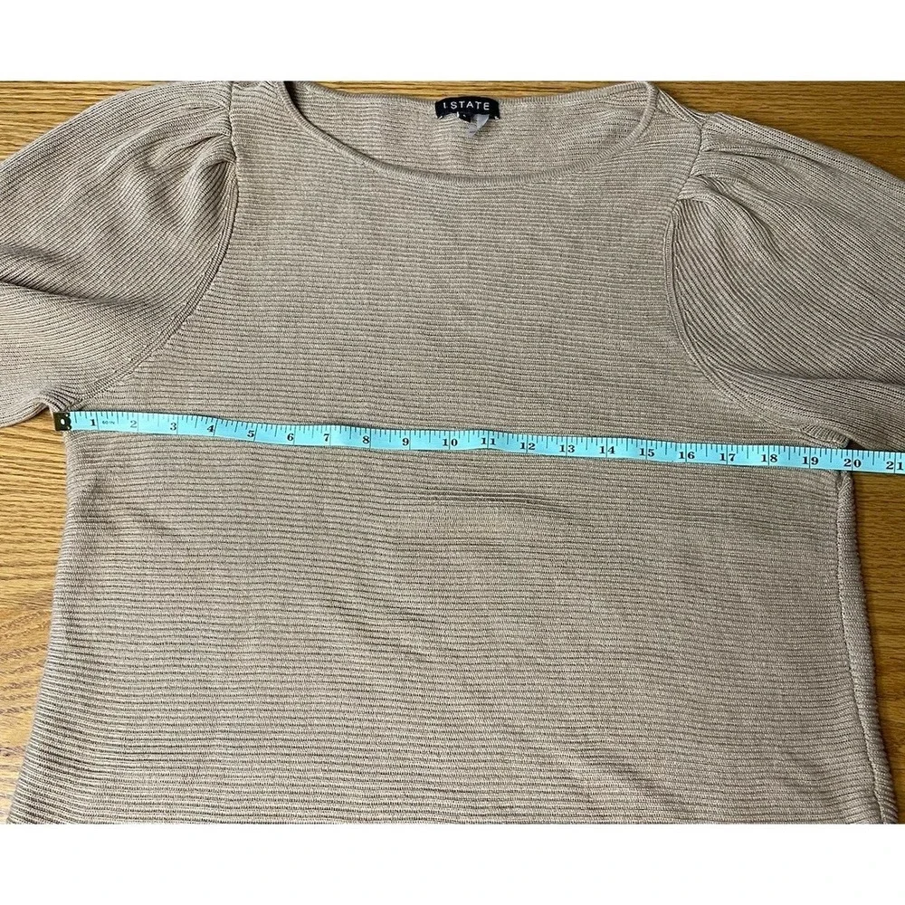 1. State Women's Balloon Sleeve Crew Neck Rib Sweater Small Beige Career Casual